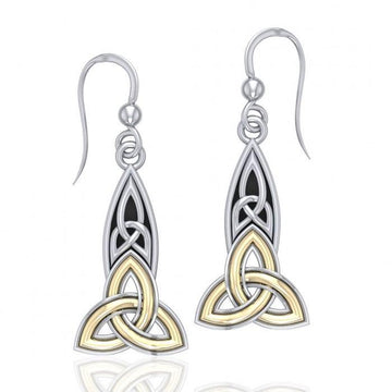 The truth in the Holy Trinity ~ Celtic Knotwork Trinity Dangle Earrings Sterling Silver with 18k Gold accent MER707 - Jewelry